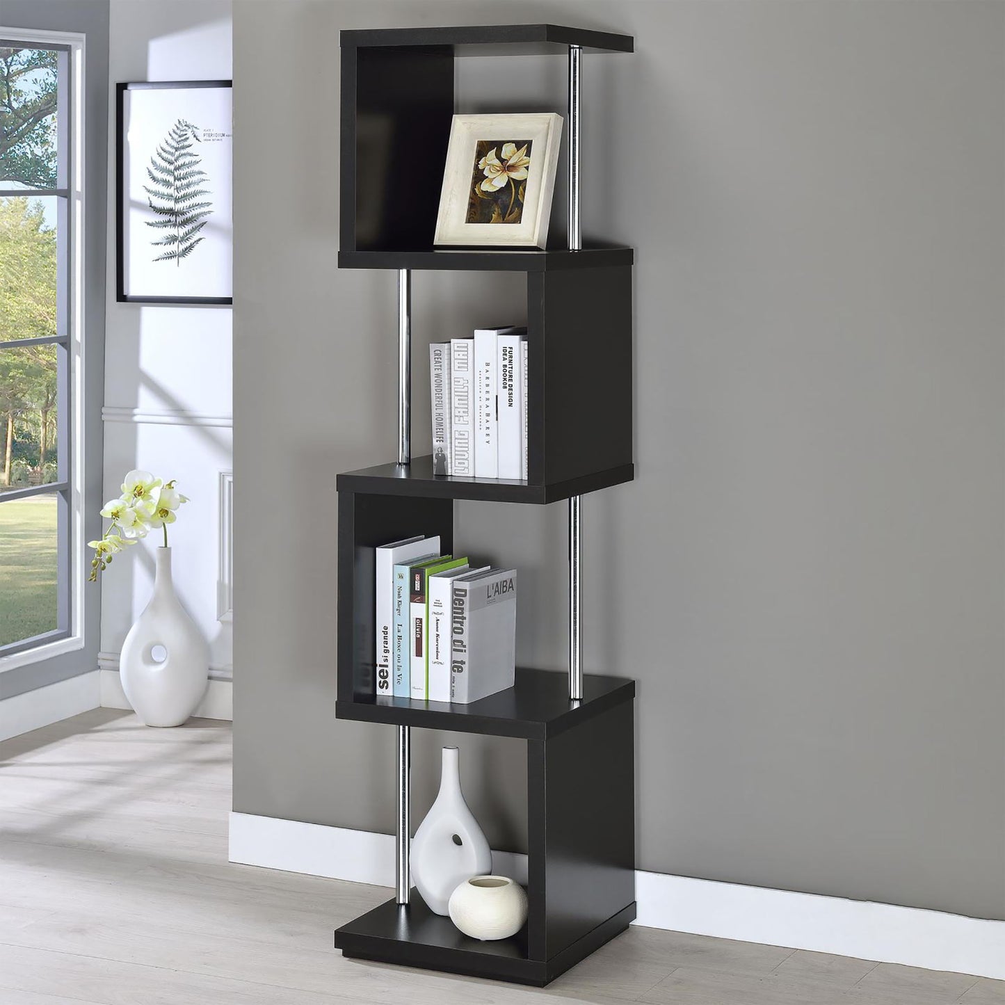 4 Tier Bookcase With Accents - Black