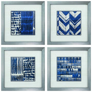 21" X 21" Silver Frame Indigo Batik Set Of 4