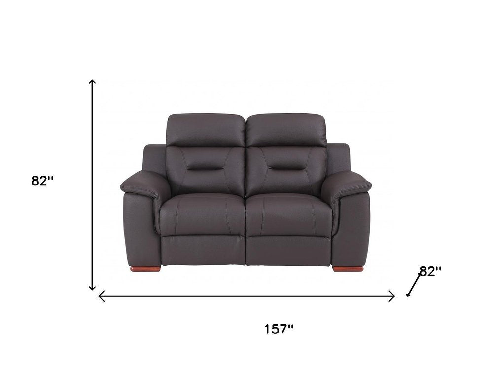 Two Piece Indoor Brown Genuine Leather Five Person Seating Set