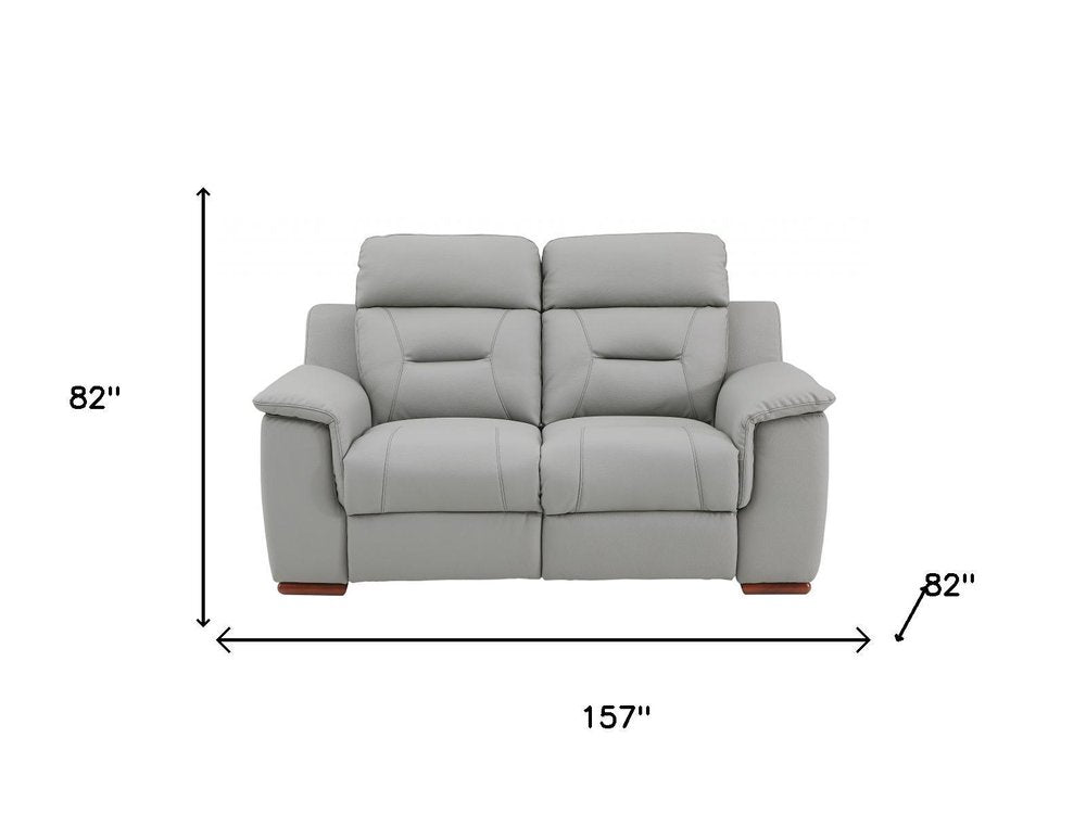Two Piece Indoor Gray Genuine Leather Five Person Seating Set