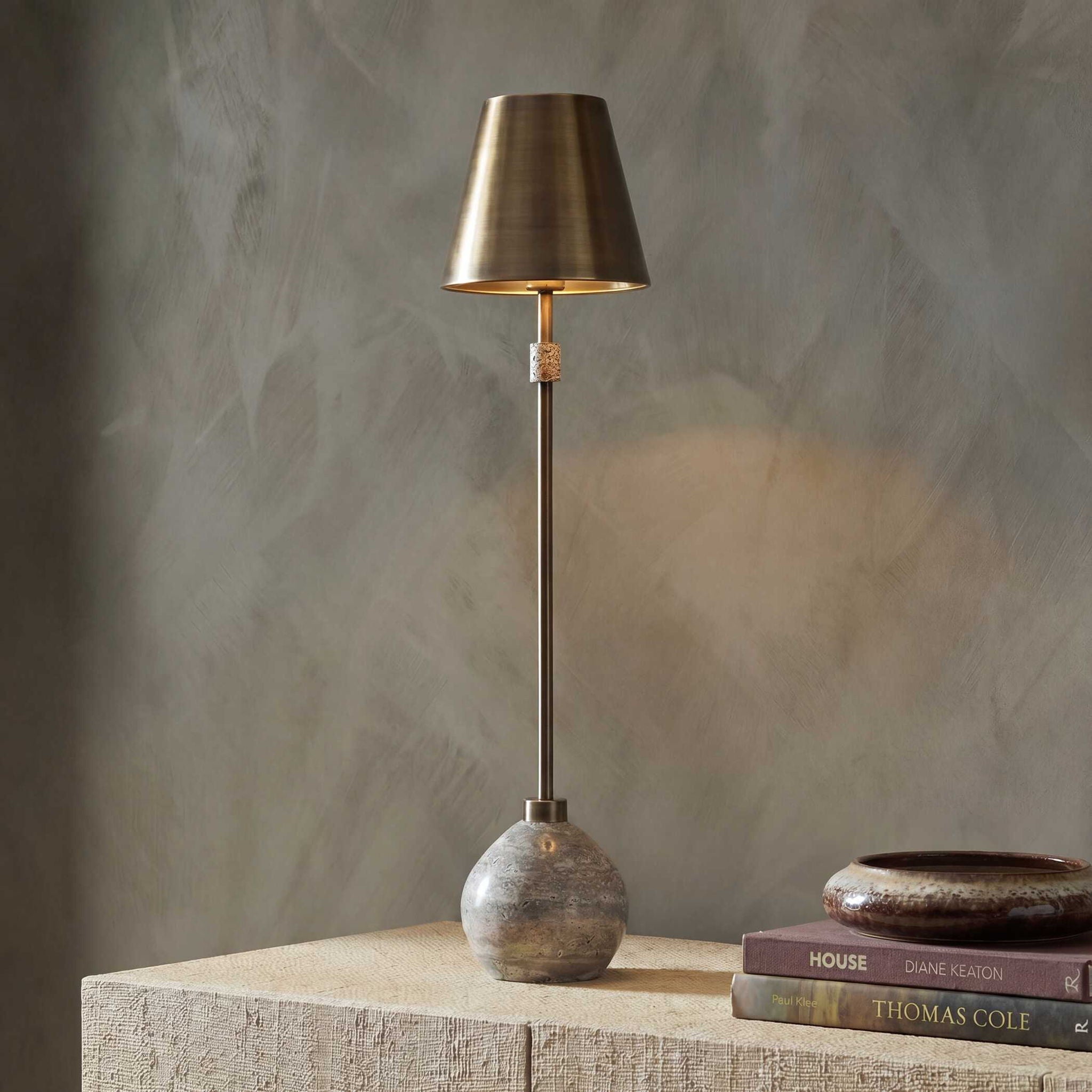 Jaycee - Dark Travertine Buffet Lamp - Brass / Gold / Gray