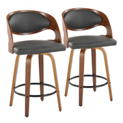 Pino - Mid-Century Modern Fixed Height Barstool With Swivel With Round Footrest (Set of 2) - Gray