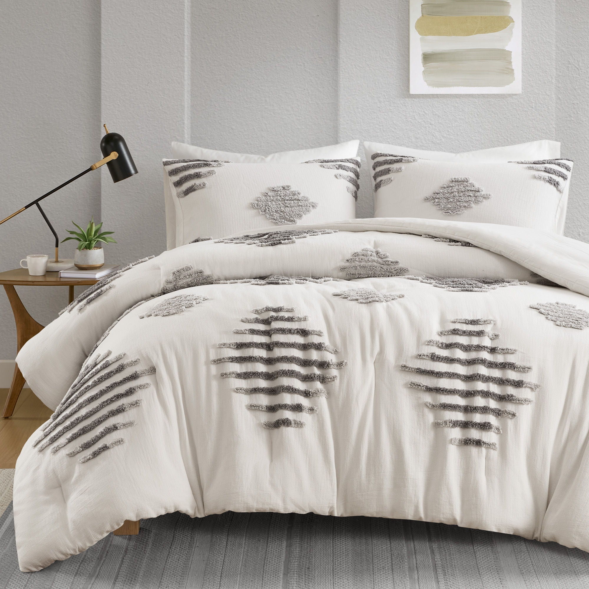 Tahli - 3 Piece Full Cotton Blend Chenille Comforter Set - Gray