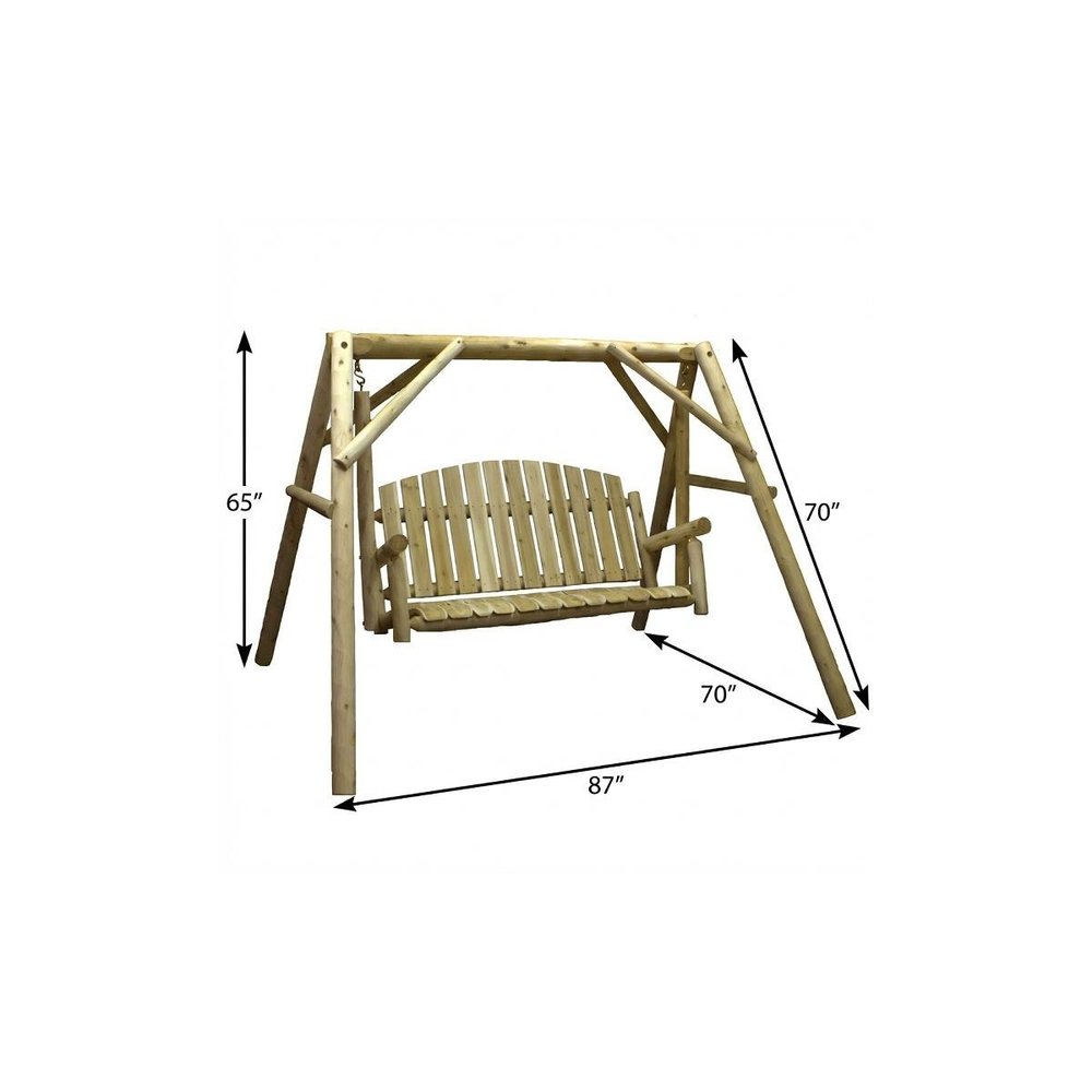 87" Natural Solid Wood Swing Chair
