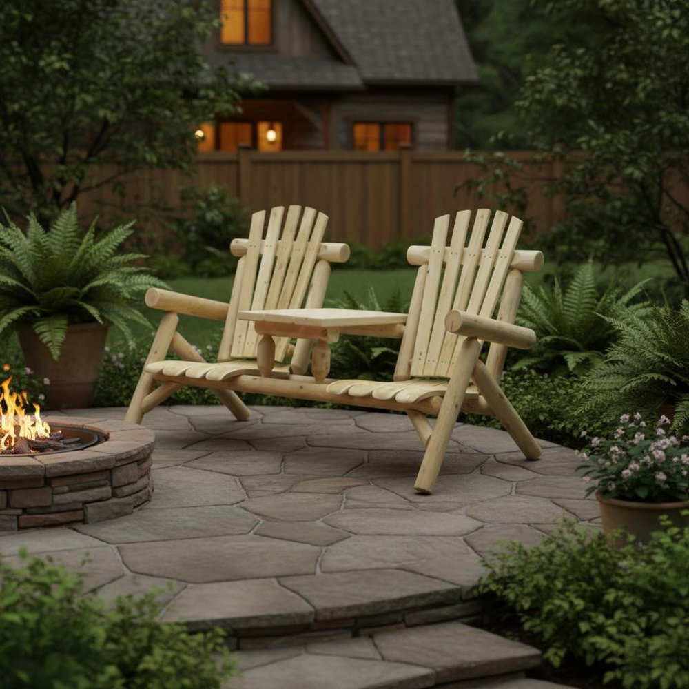 66" Natural Solid Wood Adirondack Chair