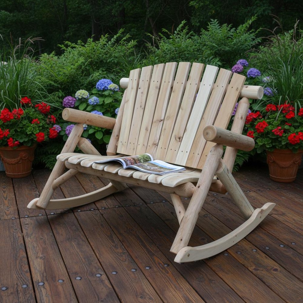 53" X 42" X 40"  Natural Wood Rocking Loveseat