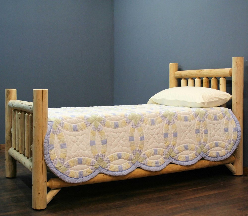 Natural Clear Finish Low Post Cedar Log Twin Bed