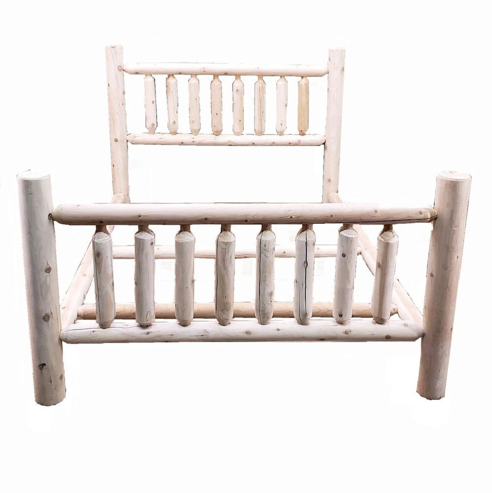 Natural Clear Finish Low Post Cedar Log Queen Bed