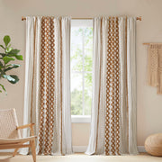Imani - Printed Curtain Panel With Chenille Stripe And Lining - Terracotta