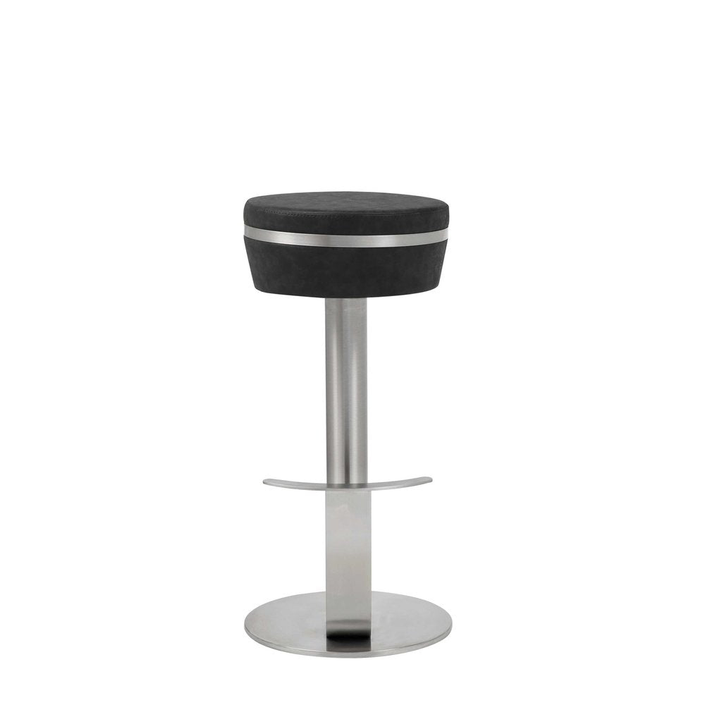 30" Black and Silver Faux Leather and Steel Bar Height Bar Chair
