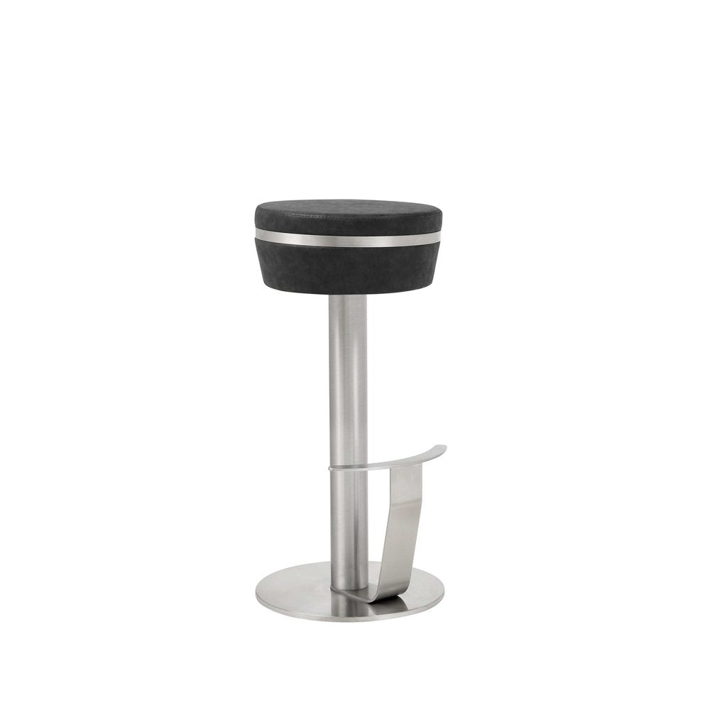 30" Black and Silver Faux Leather and Steel Bar Height Bar Chair