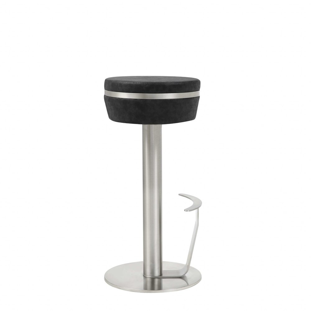 30" Black and Silver Faux Leather and Steel Bar Height Bar Chair
