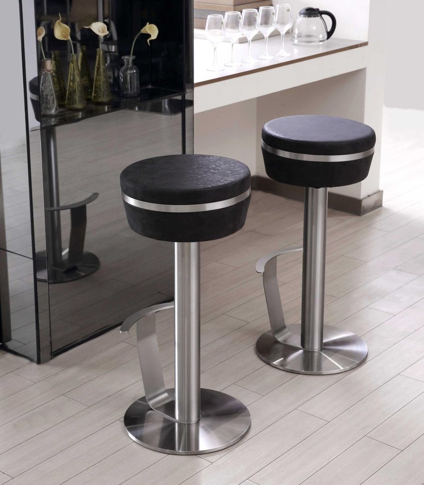 30" Black and Silver Faux Leather and Steel Bar Height Bar Chair