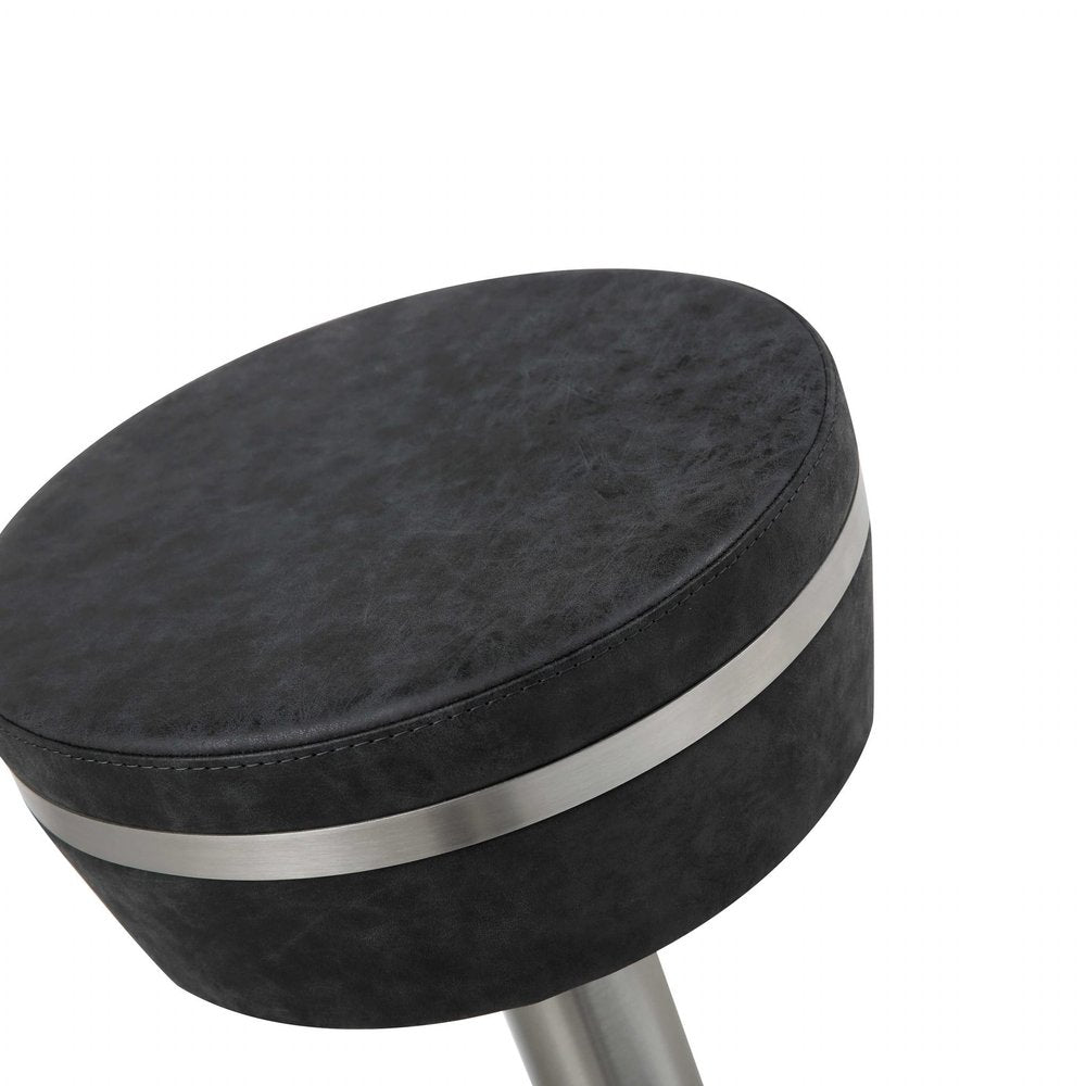 30" Black and Silver Faux Leather and Steel Bar Height Bar Chair