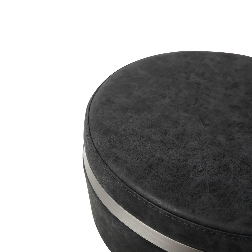 30" Black and Silver Faux Leather and Steel Bar Height Bar Chair