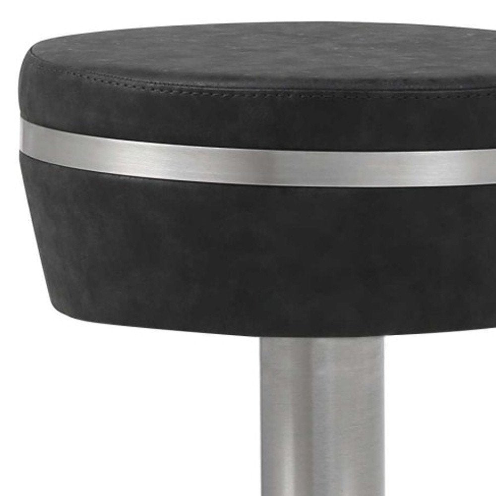 30" Black and Silver Faux Leather and Steel Bar Height Bar Chair