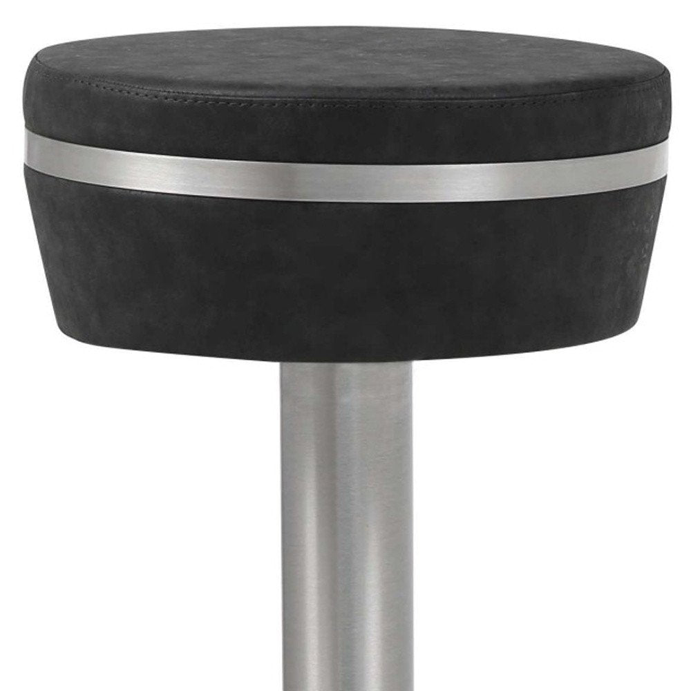 30" Black and Silver Faux Leather and Steel Bar Height Bar Chair