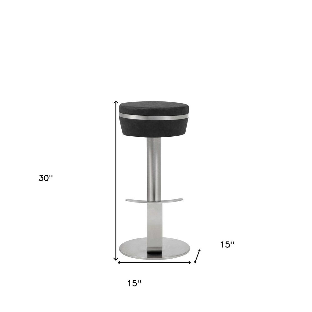 30" Black and Silver Faux Leather and Steel Bar Height Bar Chair