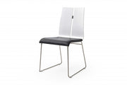 Set of Two Black and Silver Upholstered Faux Leather Dining Side Chairs