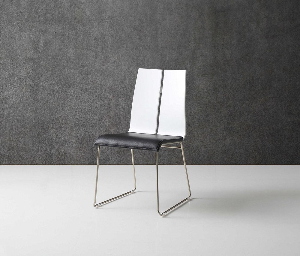 Set of Two Black and Silver Upholstered Faux Leather Dining Side Chairs