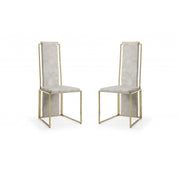 Set of Two Beige and Gold Upholstered Dining Side Chairs