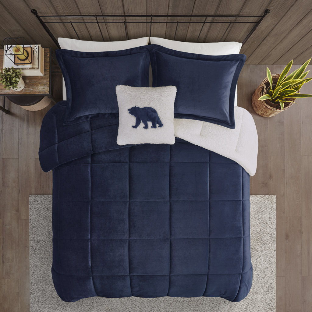 Alton - Down Alternative Comforter Set - Navy / Ivory