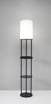 67" Black Metal Column Floor Lamp With White Linen Shade