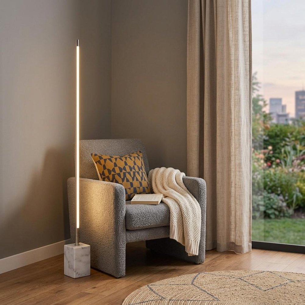 Brass Genuine Marble And Glass Column Floor Lamp
