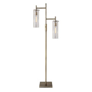 Brass Metal Two Light Novelty Floor Lamp With Clear Glass Drum Shade