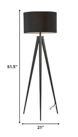 60" Brown And White Tripod Floor Lamp With White Linen Drum Shade