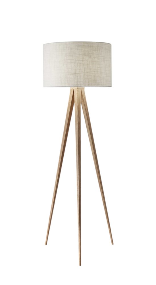 60" Brown And White Tripod Floor Lamp With White Linen Drum Shade