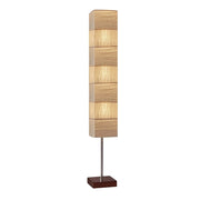72" Brown And Silver Three Light Column Floor Lamp With Beige Paper Rectangular Shade