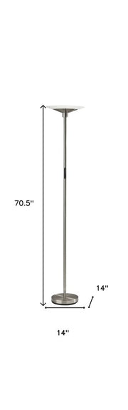 71" Silver LED Torchiere Floor Lamp With White Glass Cone Shade