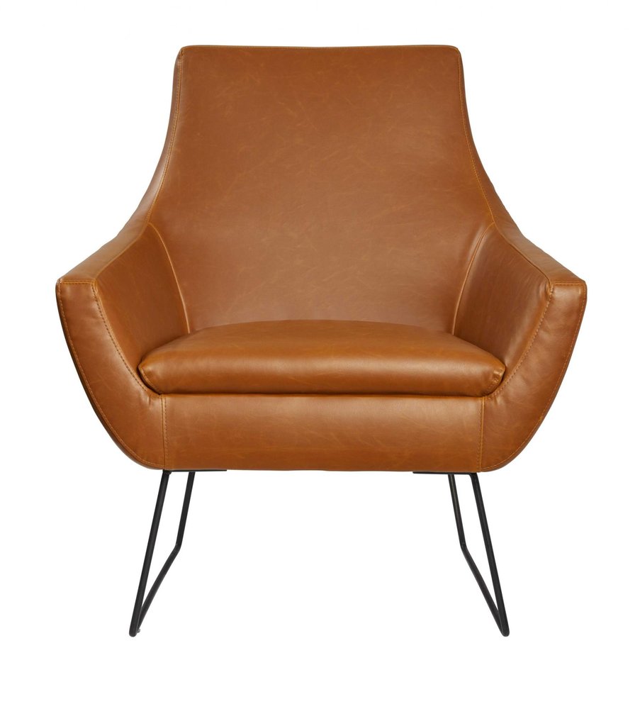 33" Brown and Black Faux Leather Distressed Arm Chair