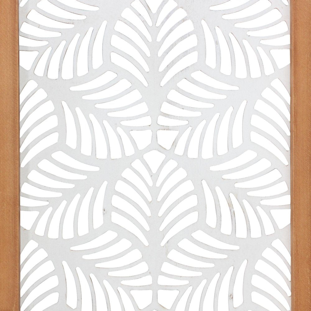 25" X 10" White and Natural Leaf Floral Wood and Metal Wall Decor