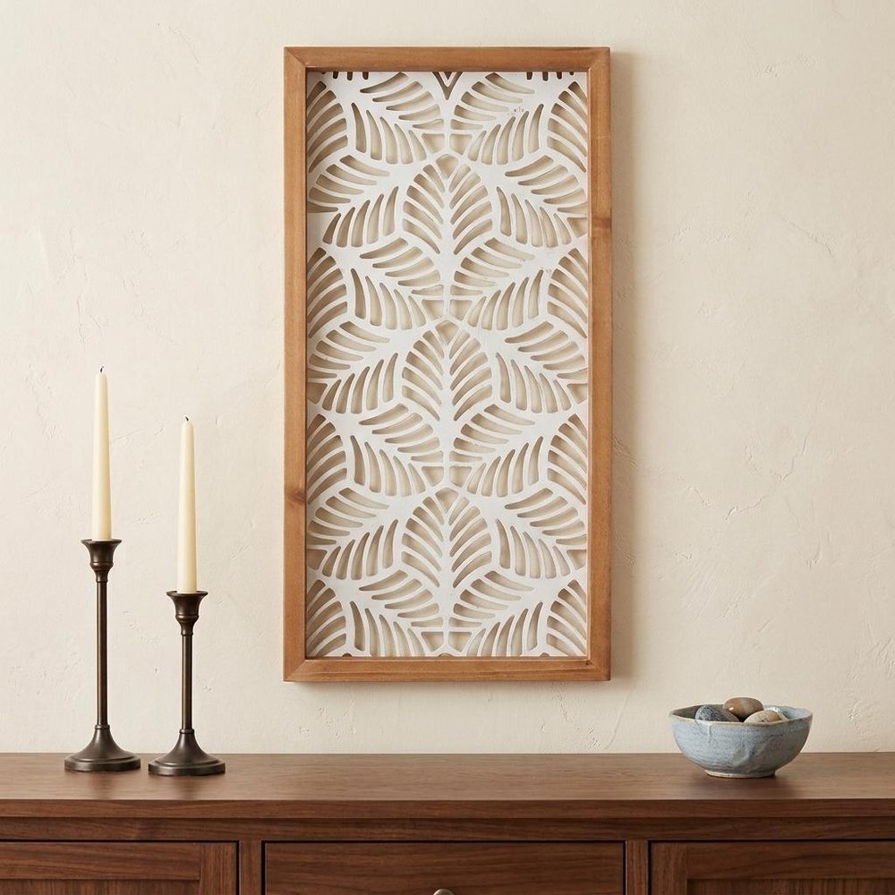 25" X 10" White and Natural Leaf Floral Wood and Metal Wall Decor