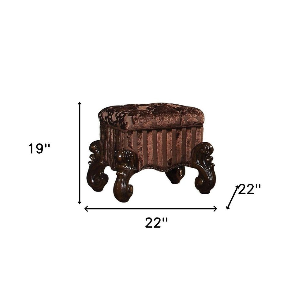 22" Ivory and Bone Fabric Floral Tufted Vanity Chair