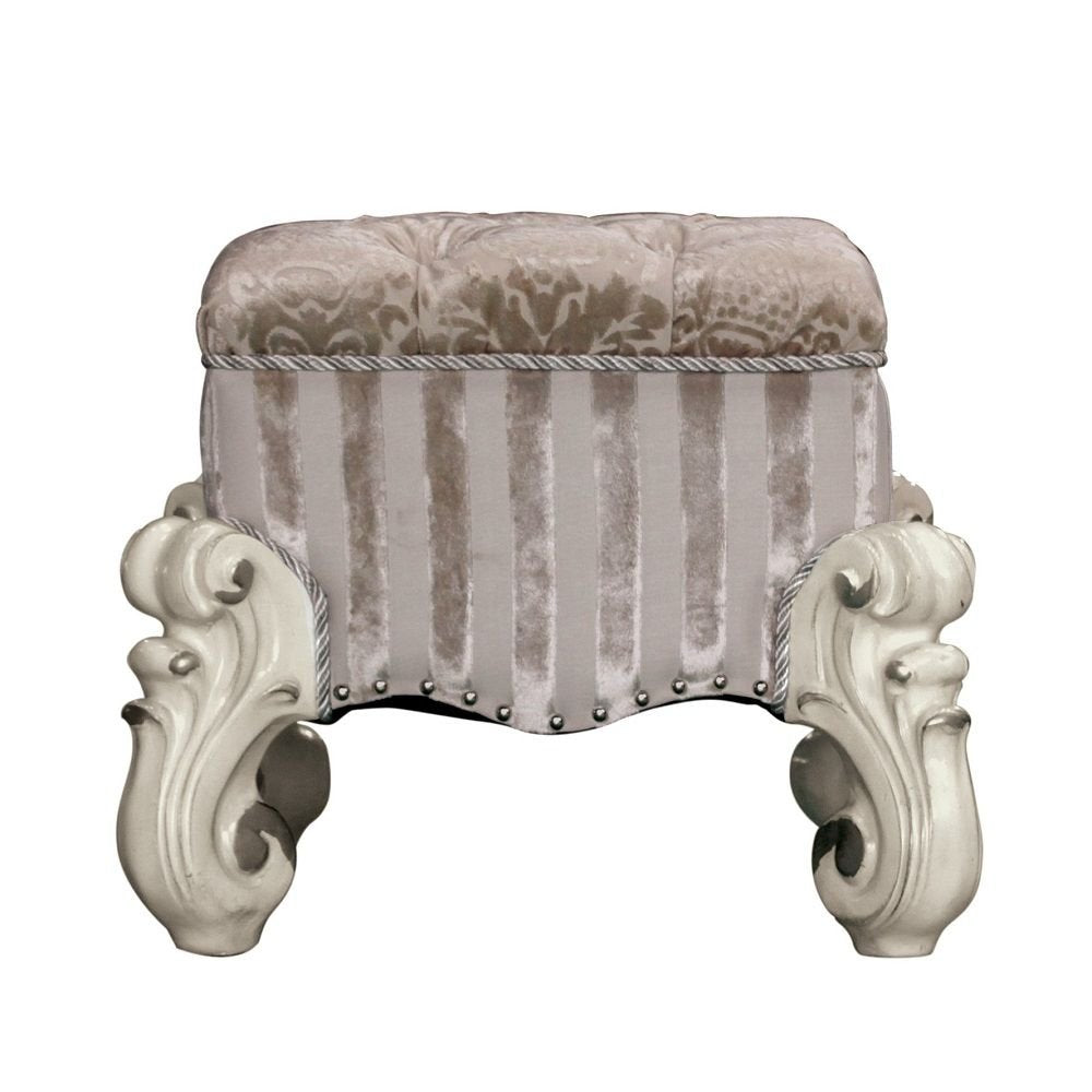 22" Chocolate Fabric Damask Footstool