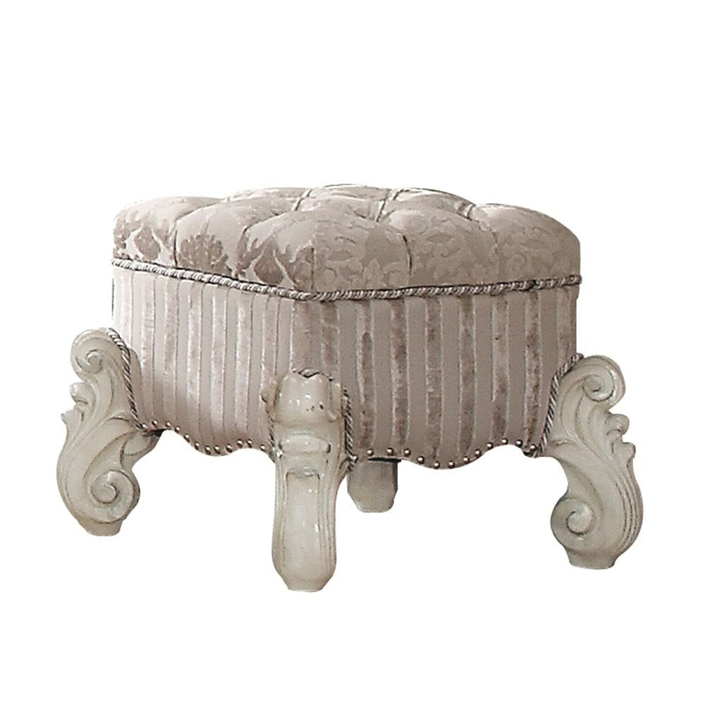 22" Chocolate Fabric Damask Footstool