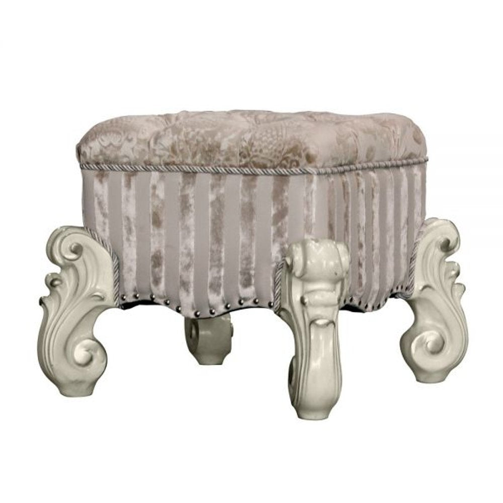 22" Chocolate Fabric Damask Footstool