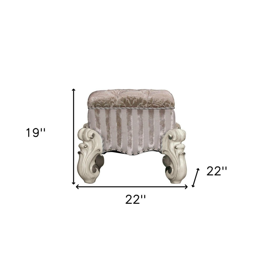 22" Chocolate Fabric Damask Footstool
