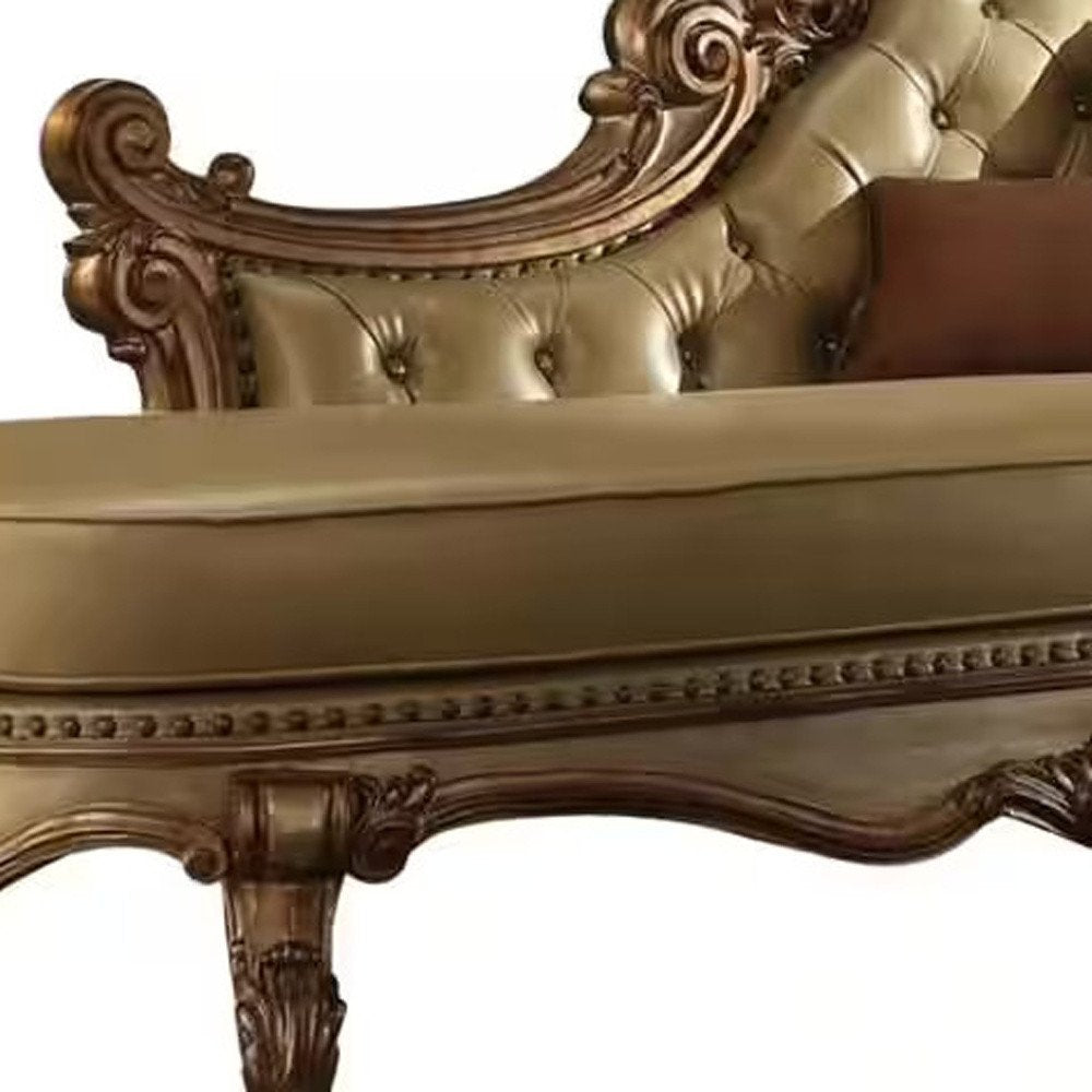 81" Bone and Pearl Faux Leather Tufted Lounge Chair And Toss Pillows