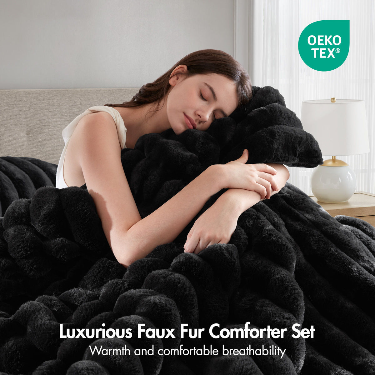 Jasmine - 3 Piece King Ultrasoft Ribbed Comforter Set - Black