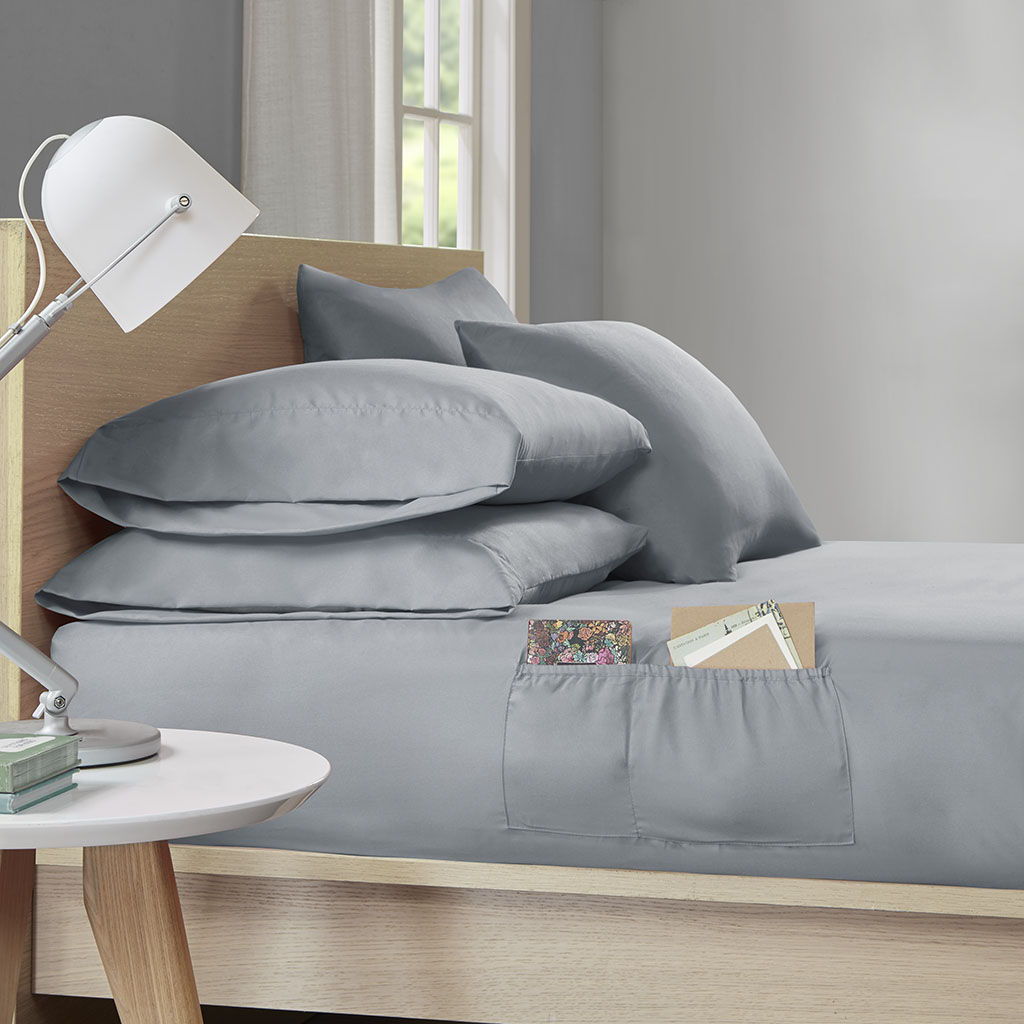 Microfiber - Sheet Set With Side Storage Pockets - Gray
