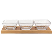 Four Piece Clear And Natural Crystal And Solid Wood Condiment Server
