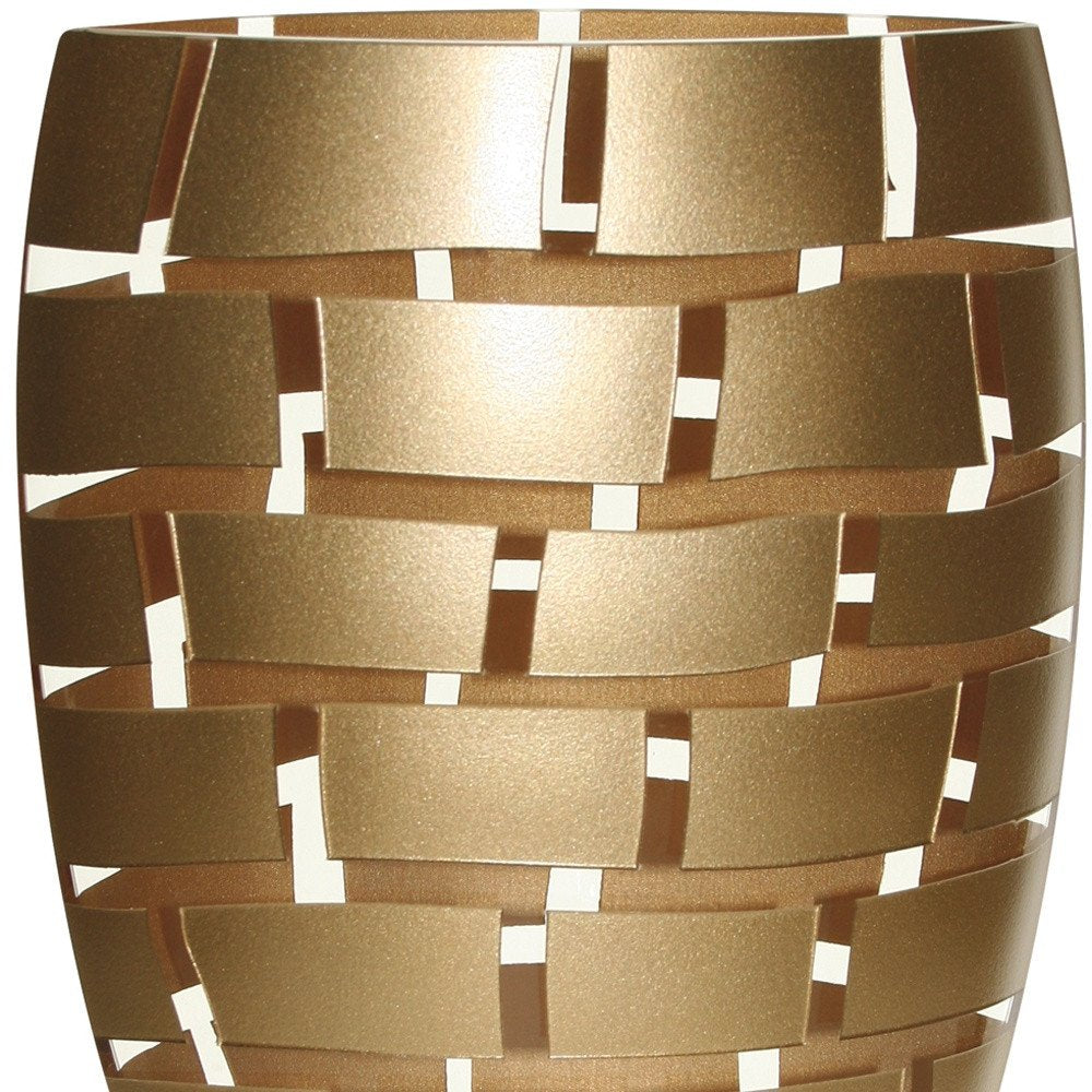 12" Gold And Clear Geometric Oval Lead Free Crystal Table Vase