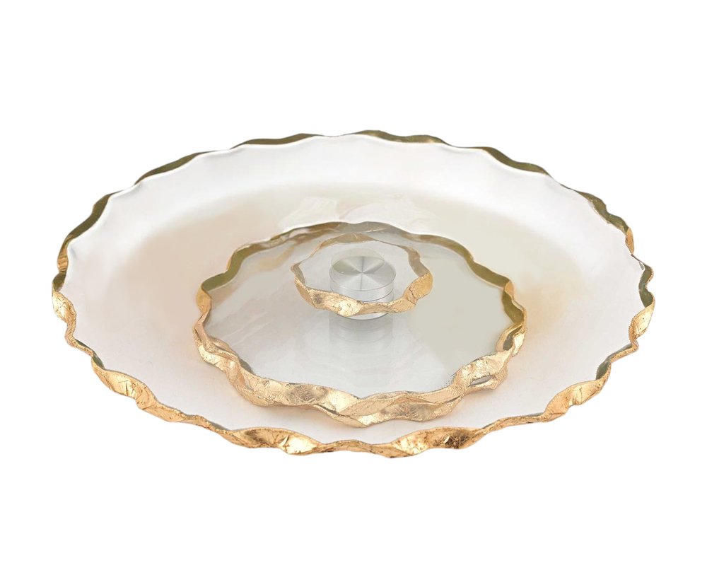 13" Clear And Silver Round Glass Hand Finished Lazy Susan