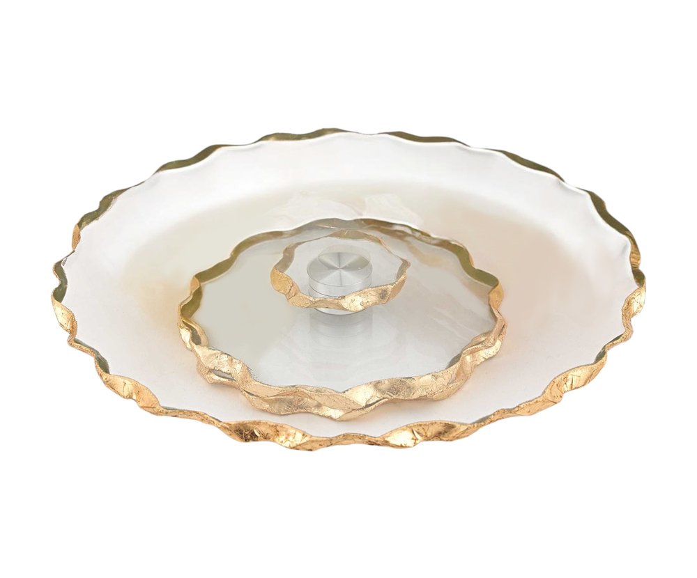 13" Clear And Silver Round Glass Hand Finished Lazy Susan