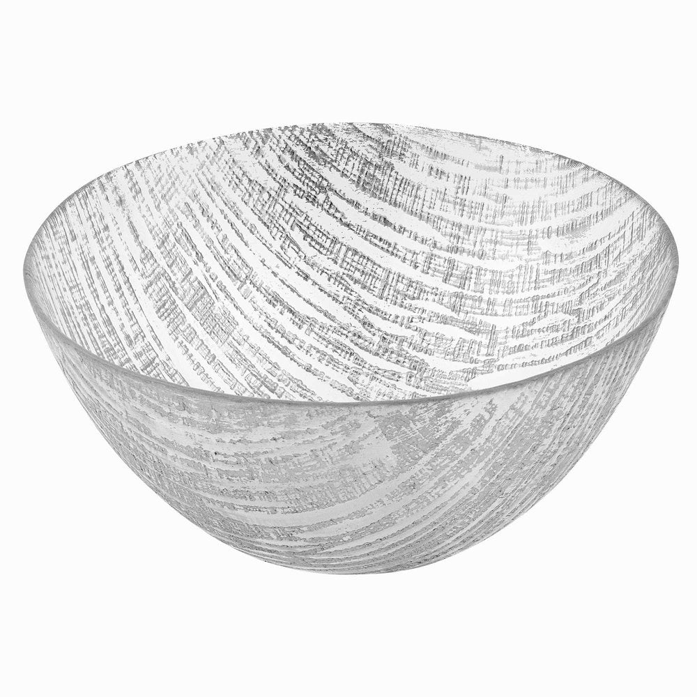 11" Clear And Silver Glass Abstract Round Salad Bowl