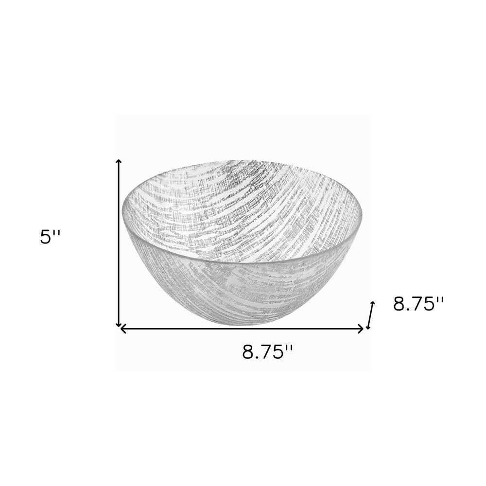 11" Clear And Silver Glass Abstract Round Salad Bowl